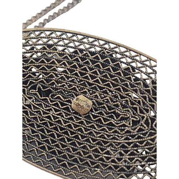 Vintage Elaborate Signed Czechoslovakia Layered Brass Pendant Necklace (A3491) - Picture 5 of 6